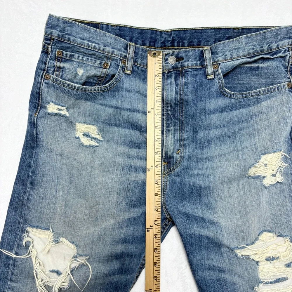 Levi's 522 Slim‎ Taper Distressed Jeans Men's 38x30 Blue Ripped Shredded Cotton